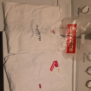 Supreme White Tees with Logo Accents